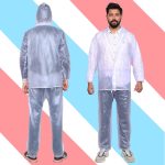 HACER Crystal Men Raincoat Water Resistant Rain Coat with Adjustable Hood Drawstring Hem Set of Top & Bottom with Carrying Pouch (XXL Size, Transparent) - Image 6