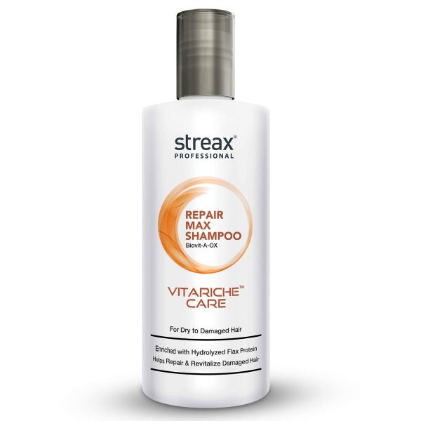 Streax Professional Vitariche Care Repair Max Shampoo,300ml| Mild Everyday Shampoo| Hair Shampoo for Women & Men|With Biovit-A-OX Complex, Hydrolysed Flax Protein & |Ceramide|For Dry, Damaged Hair