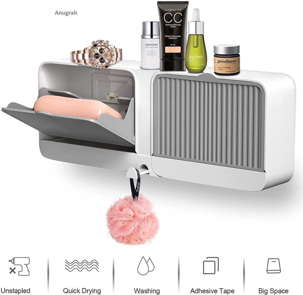 Anugrah New Creative Wall Mounted Soap Box With Lid Double Grids Soap Draining Rack Bathroom Shower Soap Holder,Multi-Color,Plastic,Multicolor