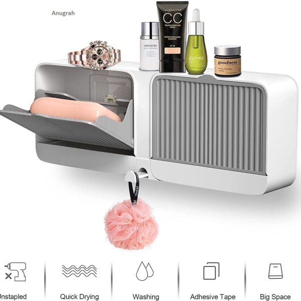 Anugrah New Creative Wall Mounted Soap Box With Lid Double Grids Soap Draining Rack Bathroom Shower Soap Holder,Multi-Color,Plastic,Multicolor