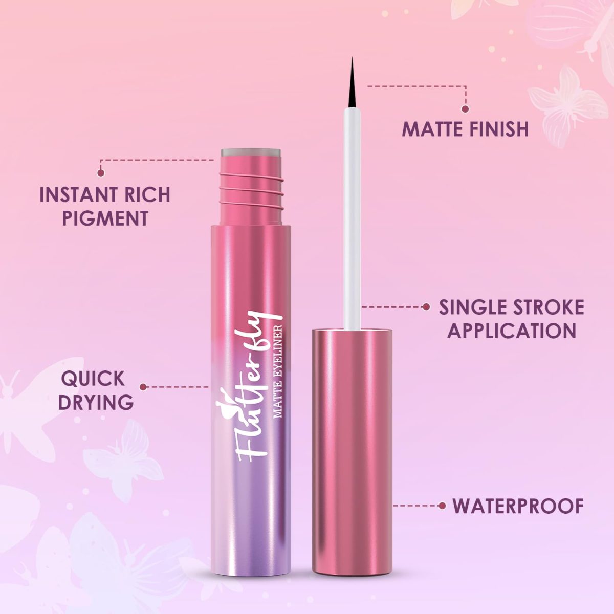Glam21 Flutterfly Matte Eyeliner |Single Stroke application | Quick Dry | Matte Finish |Waterproof & Smudge-proof | Long Lasting | Lightweight | Hightly Pigmented |Black - 3ml - Image 4