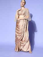 Womanista Women's Satin Saree with Embellished Cape(TI2765_Grey_Onesize) - Image 3
