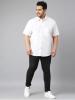 Twist99 Mens Cotton Linen Plus Size Half Sleeve Shirt (White) - Image 3