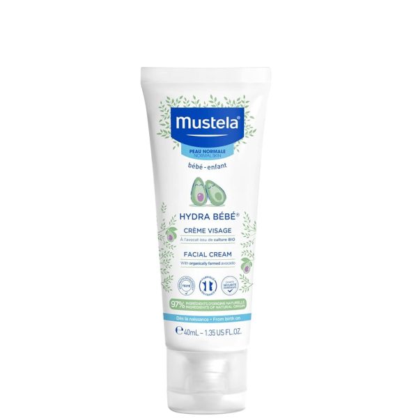 Mustela HydraBebe Facial Cream - 40ml | Nourishing Face Lotion for Normal Skin | Hypoallergenic, Long-Lasting Hydration with Sweet Almond & Jojoba Oil | Gentle Care for Newborns & Babies