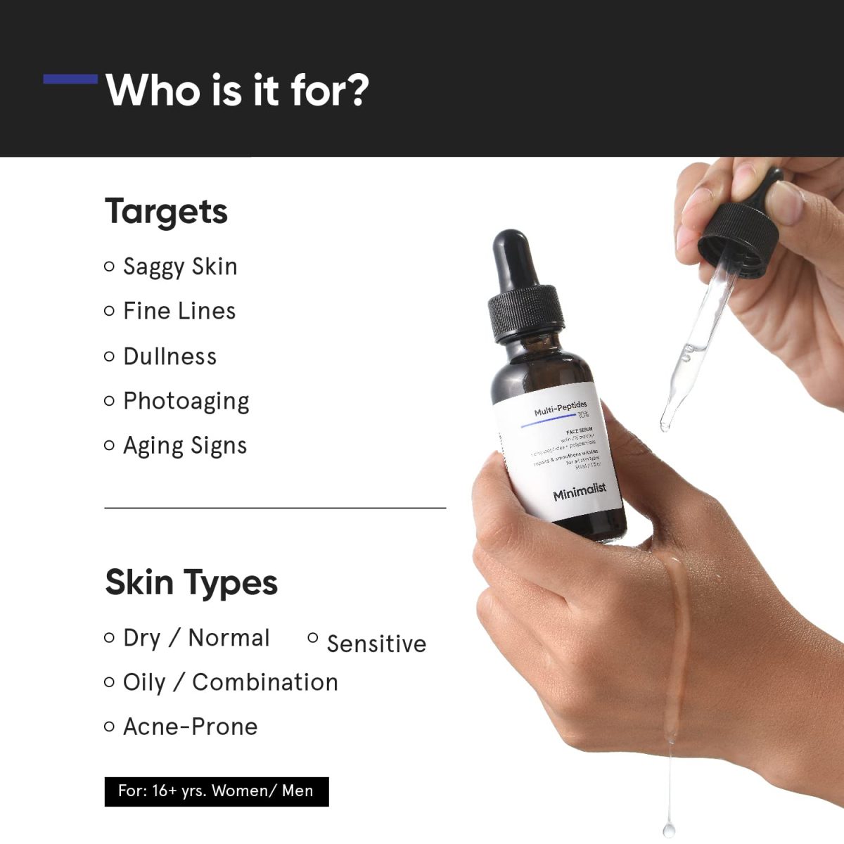 Minimalist Multi Peptide Night Face Serum for Ageless Younger Skin, 30 ml | Collagen Boosting, Hydrating & Overnight Repair Serum for Women & Men with 7% Matrixyl 3000 & 3% Bio-Placenta - Image 3