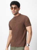 Urbano Fashion Men's Solid Mandarin Collar Slim Fit Half Sleeve Cotton T-Shirt - Image 3