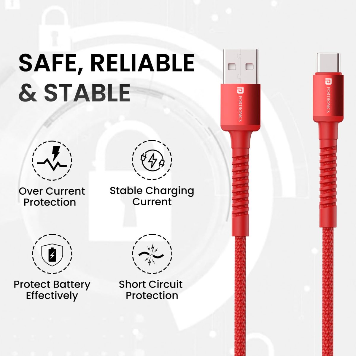 Portronics Konnect X Unbreakable Nylon Braided USB A to Type C Cable with 6Amp Output, Compatible with OnePlus, Oppo, iPhone 15, iPad & other Type C Smartphone & Devices, 1M Length (Red) - Image 2