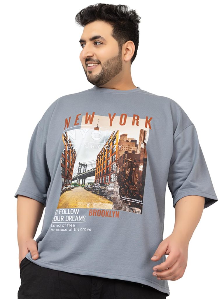 CHKOKKO Men's Plussize Oversized Half Sleeves T-Shirt