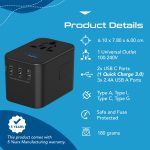 Ceptics Universal Charger Adapter, 35W 6 in 1 International Travel Adapter, Universal Plug Socket with 10 Years Warranty, PD/QC 3.0, 1x USB-C, 3 USB Fast Charging, Worldwide Travel Adapters. - Image 3