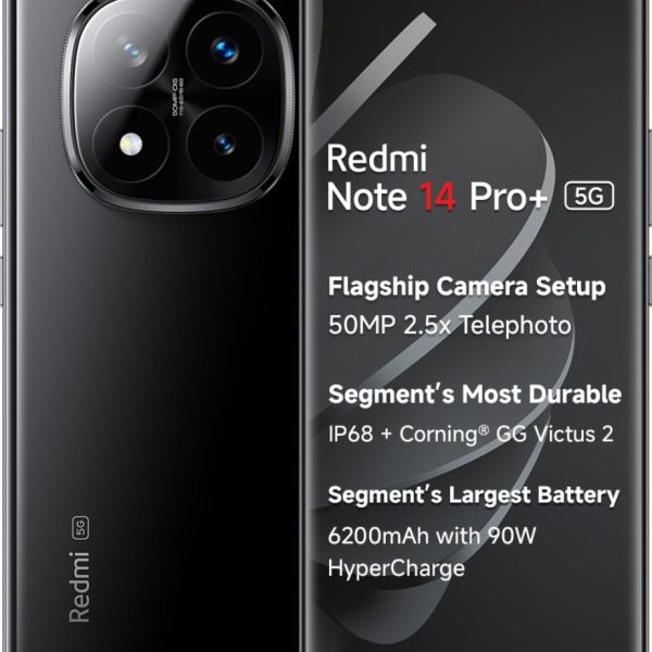 Redmi Note 14 Pro+ 5G AI Smartphone (Titan Black, 12GB RAM + 512GB Storage) | Snapdragon 7s Gen 3 Processor | AMOLED Display | Dual Nano-SIM | 6200mAh Battery