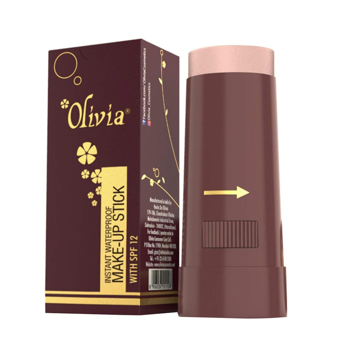 Olivia Instant Waterproof Makeup Stick with SPF 12-02 Rachelle Rose | 3-in-1 Foundation, Concealer & Moisturizer | Sweatproof, Long-Lasting Base Makeup | Evens Skin Tone & Hides Blemishes