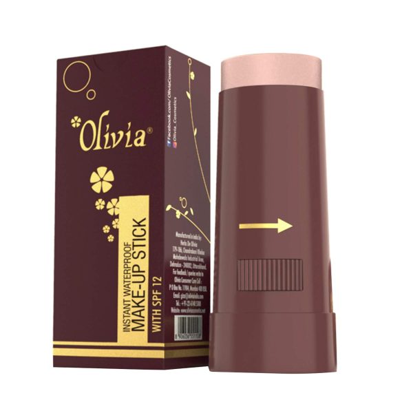 Olivia Instant Waterproof Makeup Stick with SPF 12-02 Rachelle Rose | 3-in-1 Foundation, Concealer & Moisturizer | Sweatproof, Long-Lasting Base Makeup | Evens Skin Tone & Hides Blemishes