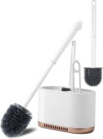 Vasukie Silicone Toilet Brush and Holder Set, with a Extra Crevice Cleaning Brush Deep Cleaning Toilet Bowl Brush for Bathroom Toilet Brushes for Bathroom Wall Mounted Water Drop (4IN1 White)