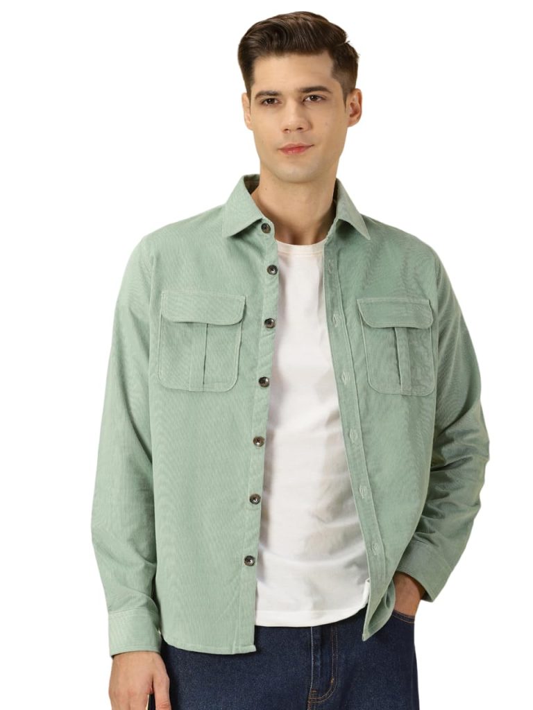Thomas Scott Men's | Premium Corduroy | Slim Fit | Long Sleeve | Double Pocket | Spread Collar |Casual Shirt for Men.