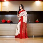 Traditional Bengali Gorod Sarees for Women Red and White Durga Puja Garad Silk Kanjivaram Goroder Lal Paar Sada Border Handloom Sari Latest Banarasi Soft lichi Handmade Zari Buti Sadi Blouse Piece - Image 2