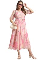 Tee Projekt Women's Georgette Maxi Dress| Digital Print Floral Printed Western Ethnic Gown |Maxi Dress Casual Wear
