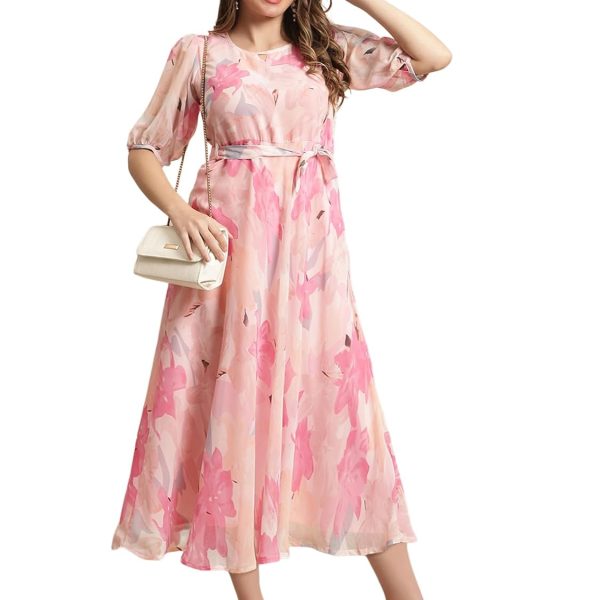 Tee Projekt Women's Georgette Maxi Dress| Digital Print Floral Printed Western Ethnic Gown |Maxi Dress Casual Wear