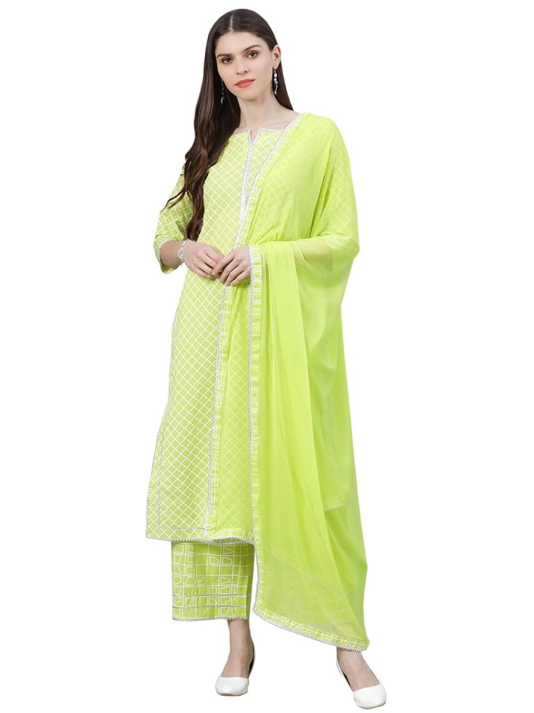 Libas Women's Printed Cotton Straight Kurta With Palazzos & Dupatta