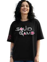 Bewakoof Official Squid Game Merchandise Women's 100% Cotton 220 GSM Typography Oversized Fit Half Sleeve Round Neck Cotton Jersey T-Shirt