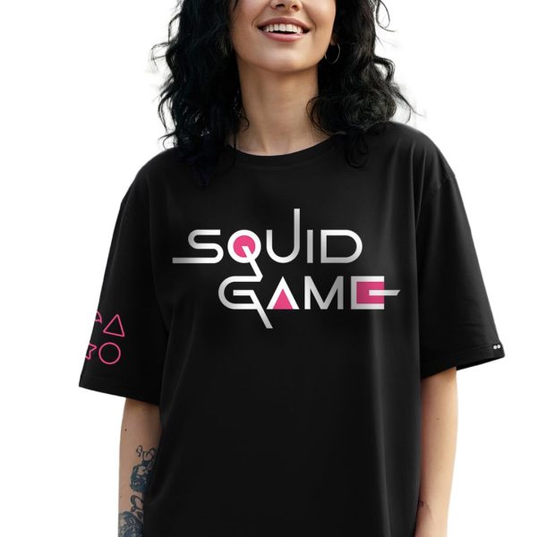 Bewakoof Official Squid Game Merchandise Women's 100% Cotton 220 GSM Typography Oversized Fit Half Sleeve Round Neck Cotton Jersey T-Shirt