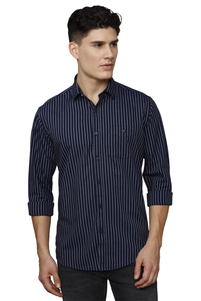 Louis Philippe Men's Sports Slim Fit Stripe 100% Cotton Casual Shirt