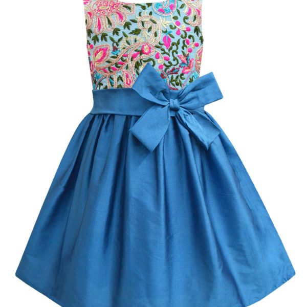 A.T.U.N. (ALL THINGS UBER NICE) Girls Skater Cotton Knee Length Sleeveless Double Bow Dress for Party and Special Occasions
