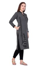 Rosary Women's Embroidered Woolen Kurti with Pockets | Warm Full Sleeve Winter Wear | Elegant Design - Image 3