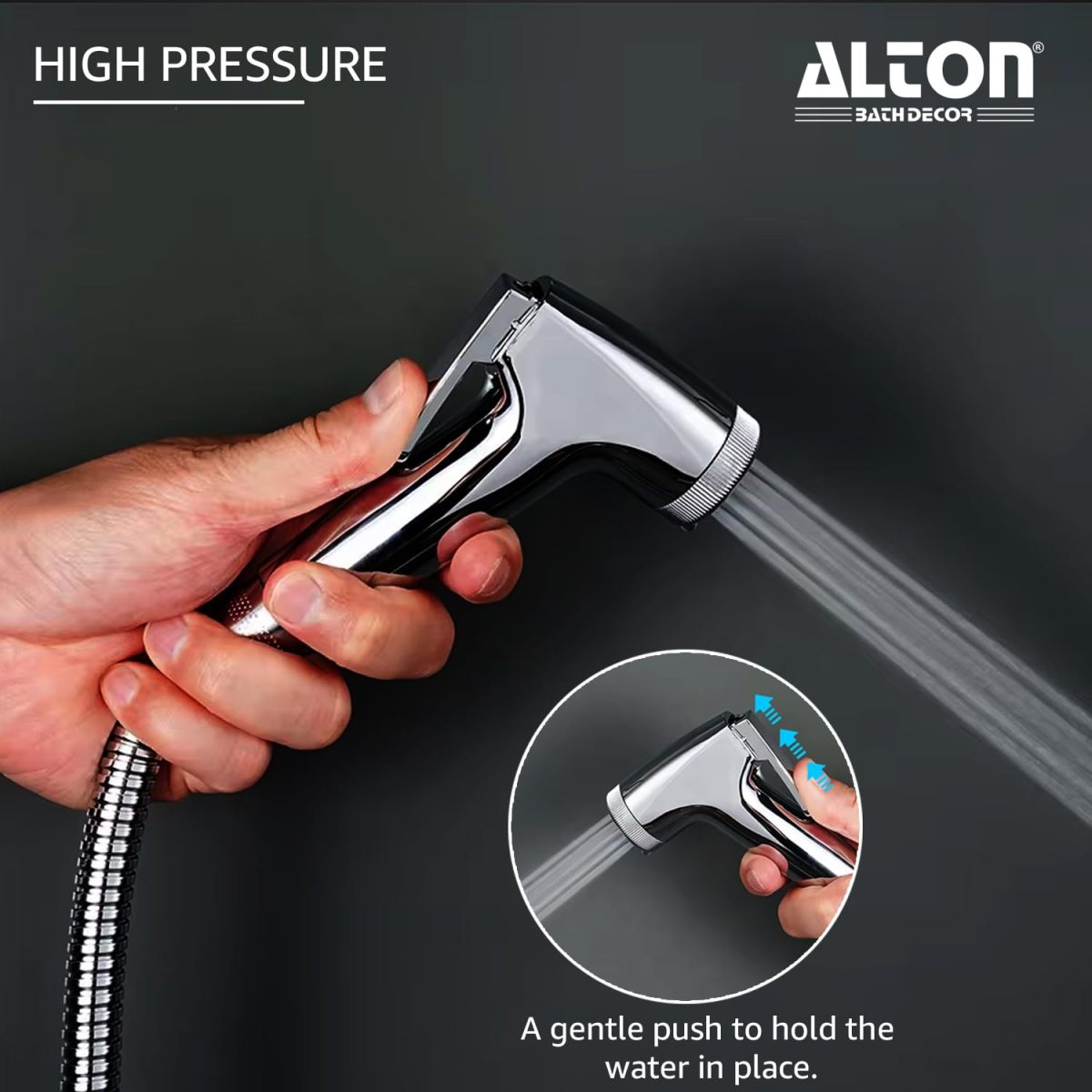 ALTON SHR20120 ABS Health Faucet with 1.25 Meter Hose Pipe and Wall Hook, Chrome Finish - Image 2