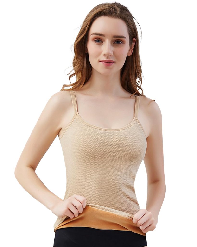 FF Fleece Lined Thermal Top for Women, Stretchable Soft Stylish Warm Inner Wear Women Thermal Spaghetti, Comfortable Fitted Thermal Tank Top Body Warmer for Women