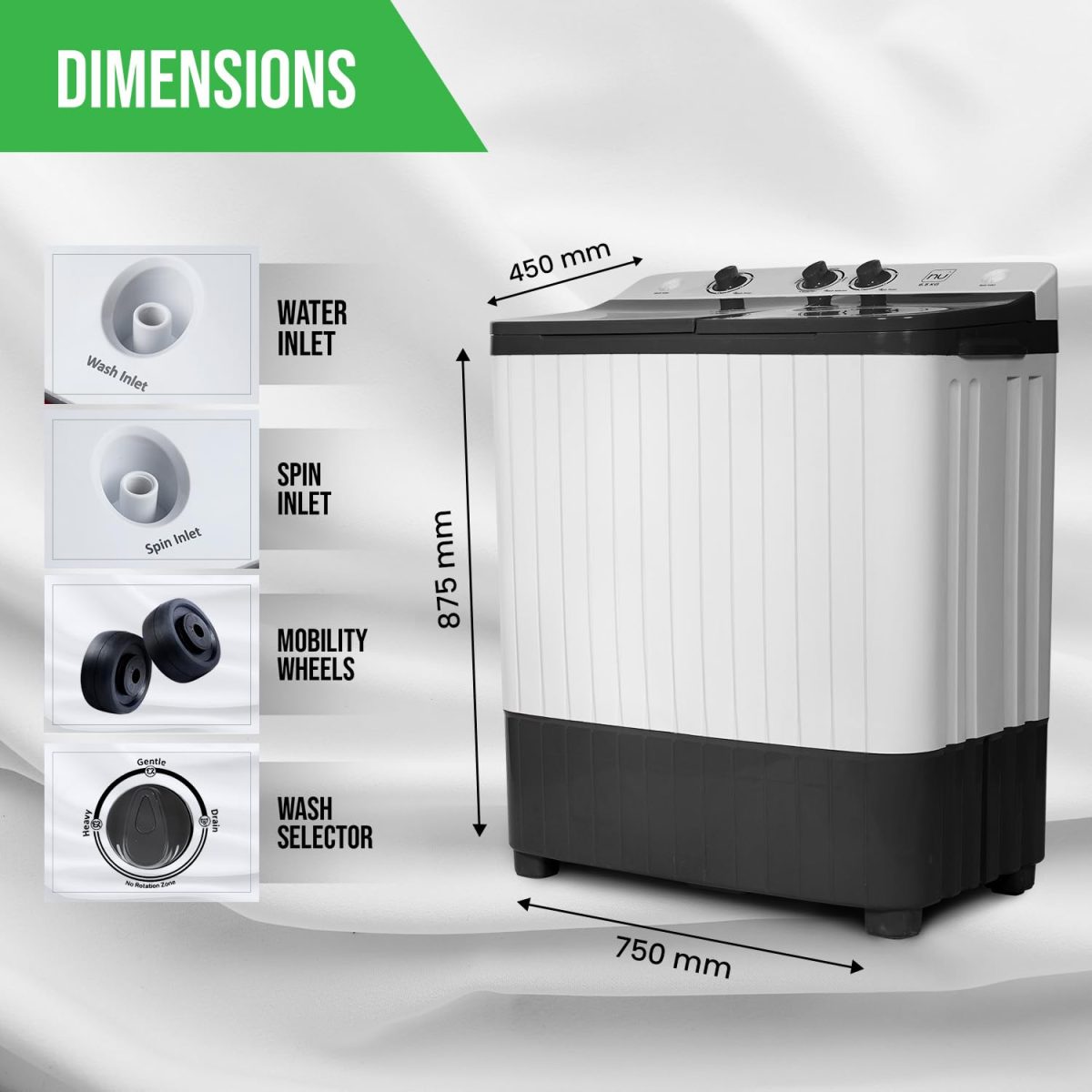 NU 6.5 Kg Semi-Automatic Top Load Washing Machine (WSTLP65GD, Grey) 2023 Model - Image 6