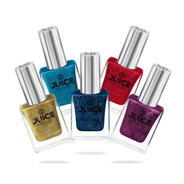 JUICE One Coat Multicolor Shimmer Collection Nail Polish Combo_33, High Gloss, Chip Resistant, Quick Dry, Gel finish