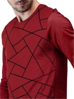 LEOTUDE Regular Fit Cottonblend Full Sleeve Printed Men's T-Shirt (Color Maroon) - Image 3