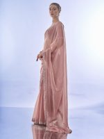 ORHANS Women's Chiffon Embellished - Beads And Stones Saree With Art Silk Unstitched Blouse Piece (Pink Bk_Op-518) - Image 3