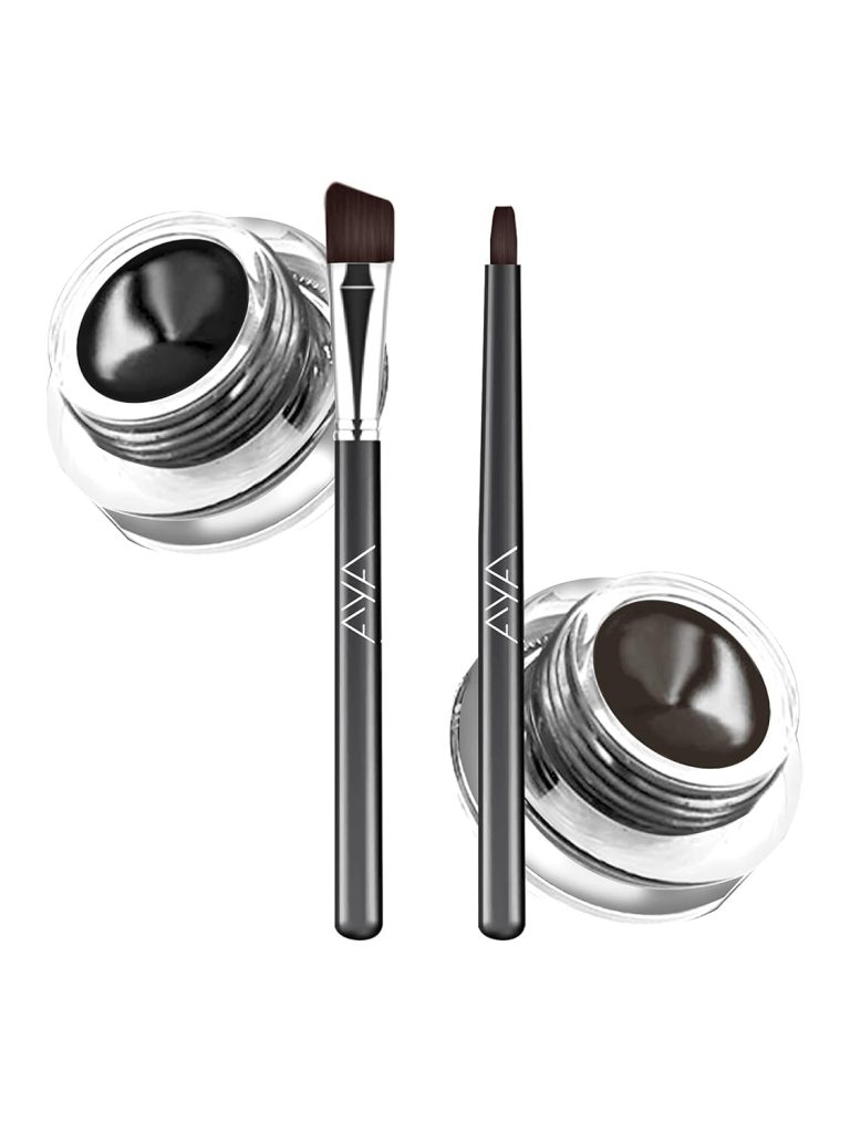 AYA Eye Makeup 2 in 1 Brown + Black Gel Eyeliner Make Up Water-proof Smudge-proof Set Eye Liner With Application Brushes