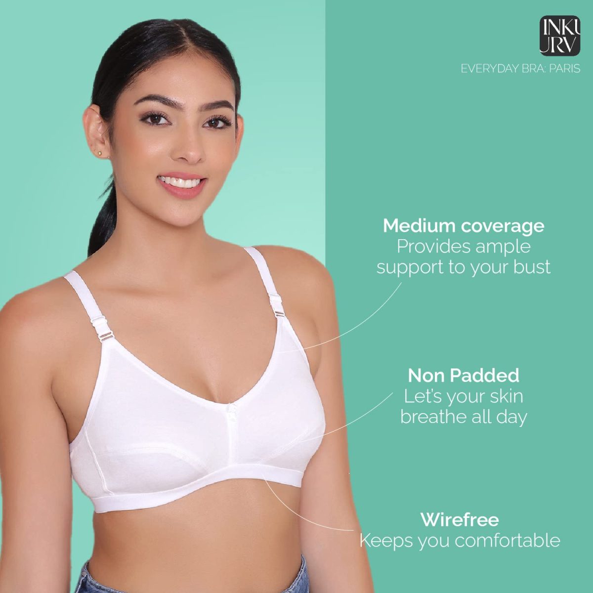 INKURV Everyday Bra for Women's and Girls | Non Padded | Non Wired | Full Coverage Bra in Rich Cotton Fabric - Paris | Combo of 2 | - Image 5