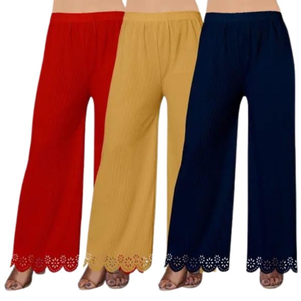 Women's Lycra Palazzo Pants - Pack of 3 | High-Waist Flared Stretchable Trousers | Comfortable & Lightweight Bottoms for Daily, Office & Casual Wear