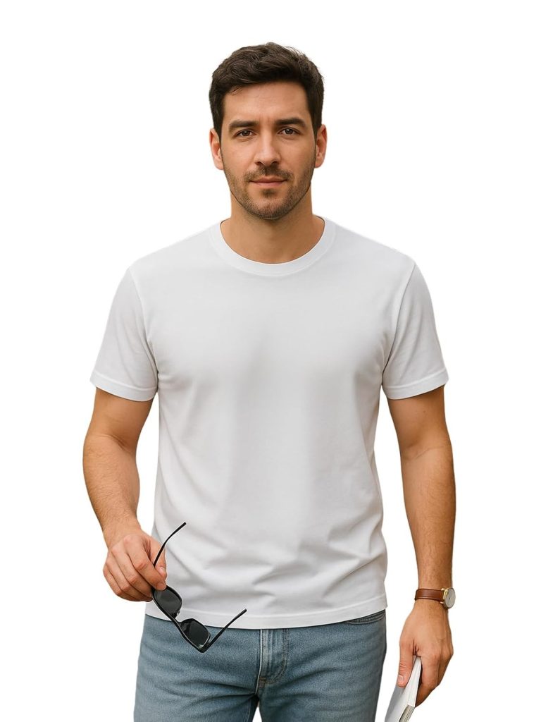 Veirdo® Regular Fit Half Sleeves Round Neck Solid Pure Cotton T-Shirt for Men (Available in White, Black, Swan White, Mustard, Maroon, Green, Lilac, Navy, Red Color)