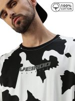 Veirdo® Pure Cotton Oversized Loose Baggy Fit Cow & Zebra Animal Print White, Black & Lilac Round Neck T-Shirt with All Over Print for Men & Boys - Image 5