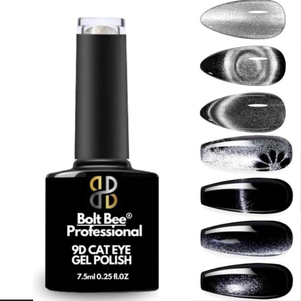 9D Glitter Cat Eye Gel Magnetic Nail Polish Gel Art Manicure DIY at Home Soak Off UV Gel (Silver, 7.5ml)