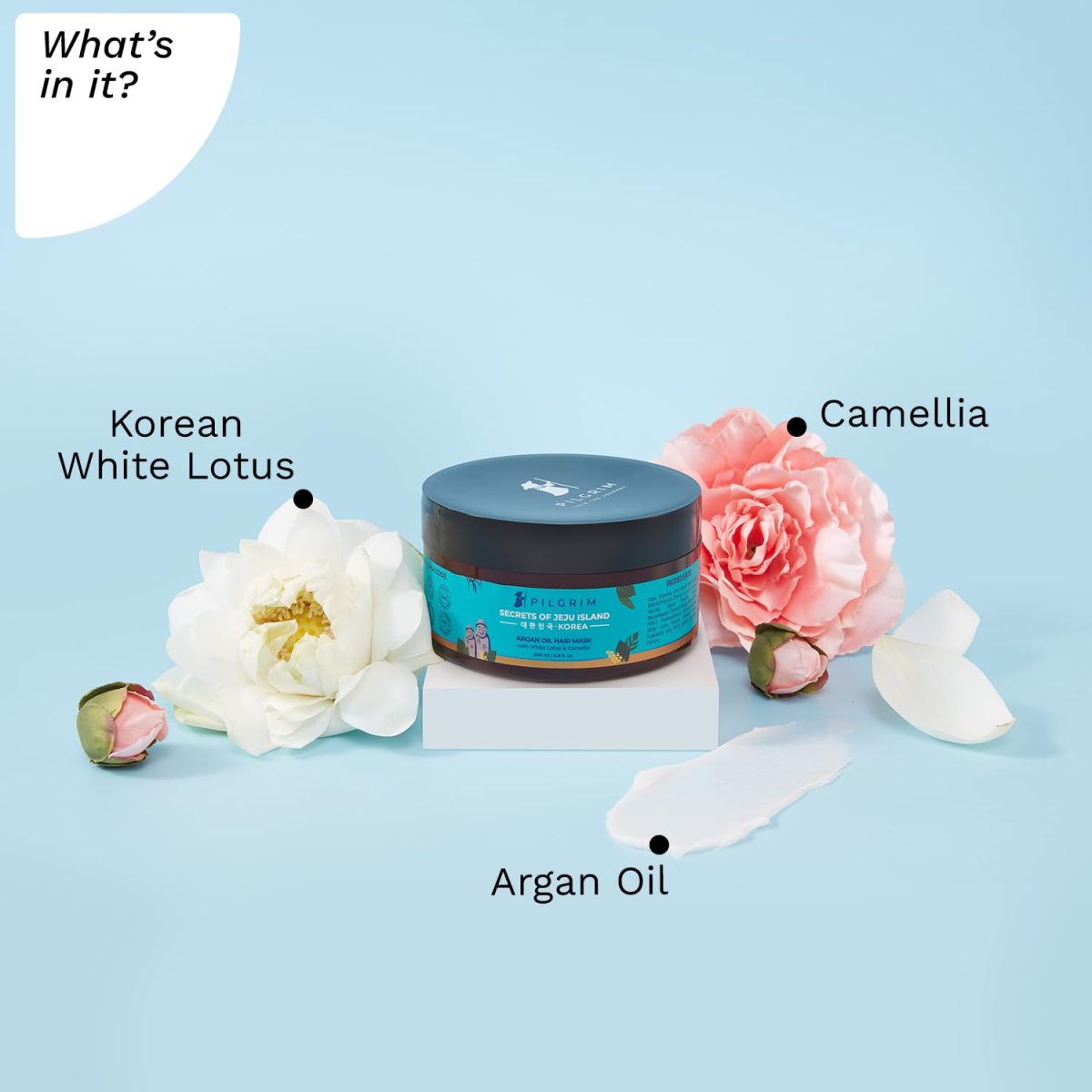 Pilgrim Korean Argan Oil Hair Mask For Dry & Frizzy Hair With White Lotus And Camellia | Hair Mask For Smoothening Hair, Deep Conditioning And Hair Fall Control | For Men & Women | 200Ml, 1 Count - Image 3