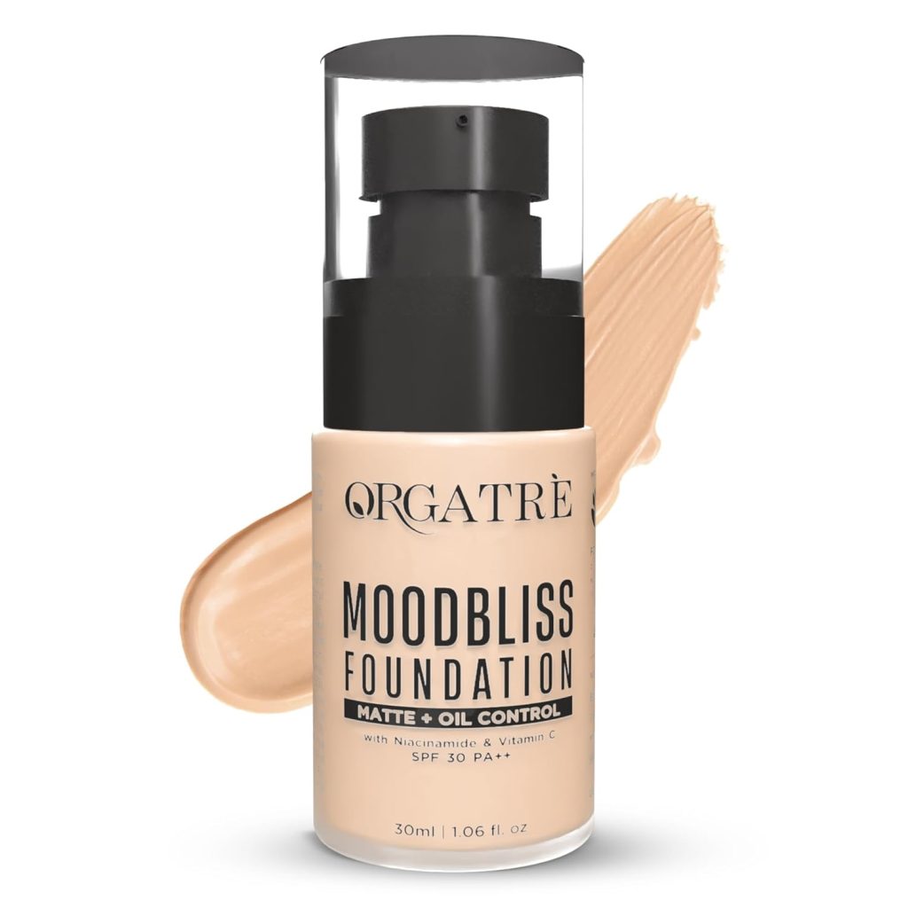 ORGATRE MoodBliss Foundation 30ml | Full Coverage Matte & Dewy Finish | Hydrating & Long-Lasting | Enriched with Niacinamide, Vitamin C & Avocado Oil | SPF 30 PA++ | Suitable for All Skin Types | 138