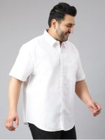 Twist99 Mens Cotton Linen Plus Size Half Sleeve Shirt (White) - Image 4