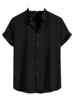 SWADESI STUFF Men's Regular Fit Polycotton Casual Chinese Collar Half Sleeve Solid Color Shirt