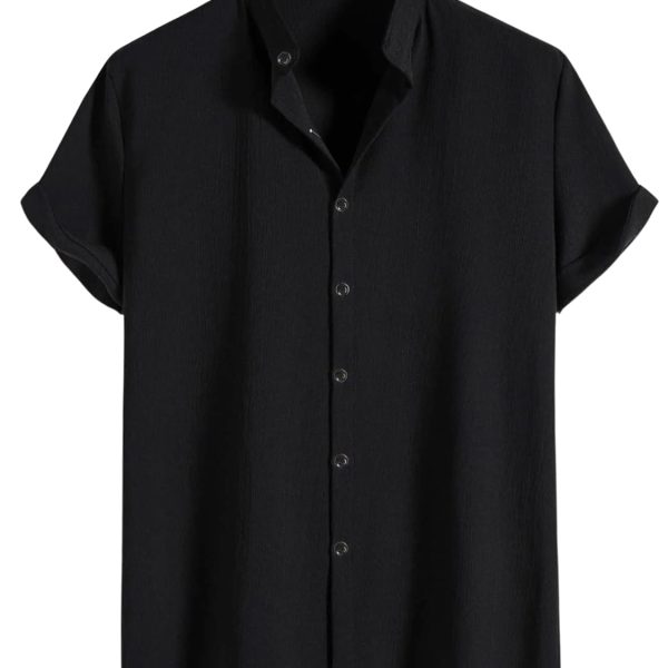 SWADESI STUFF Men's Regular Fit Polycotton Casual Chinese Collar Half Sleeve Solid Color Shirt