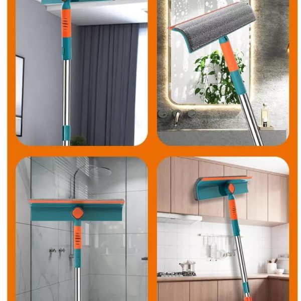 2 in 1 Window Cleaning Tool Wiper Window Cleaner with Bendable Head for Indoor Outdoor High Windows Cleaning (Orage Green)