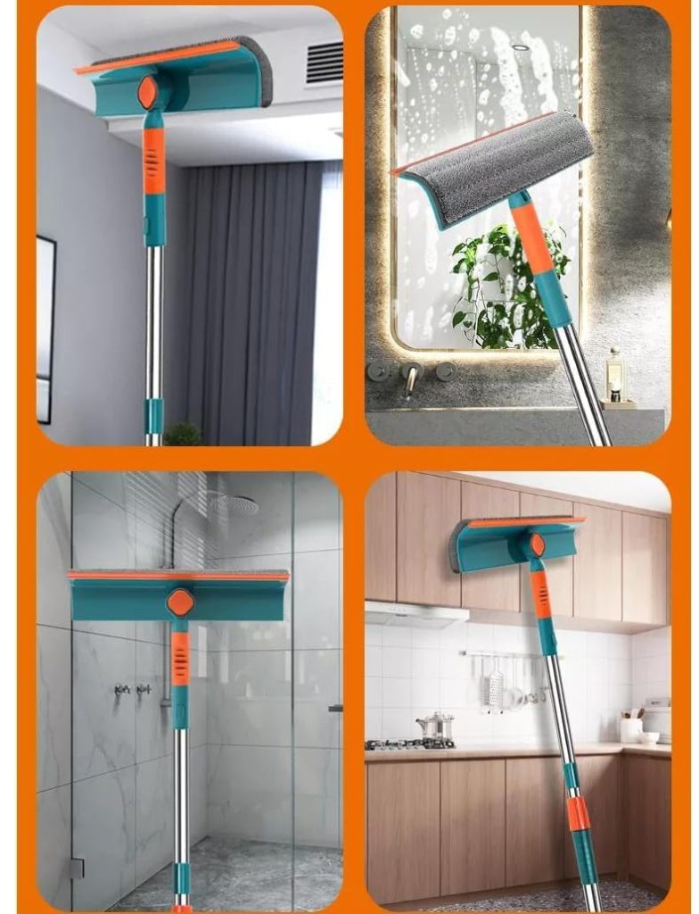 2 in 1 Window Cleaning Tool Wiper Window Cleaner with Bendable Head for Indoor Outdoor High Windows Cleaning (Orage Green)