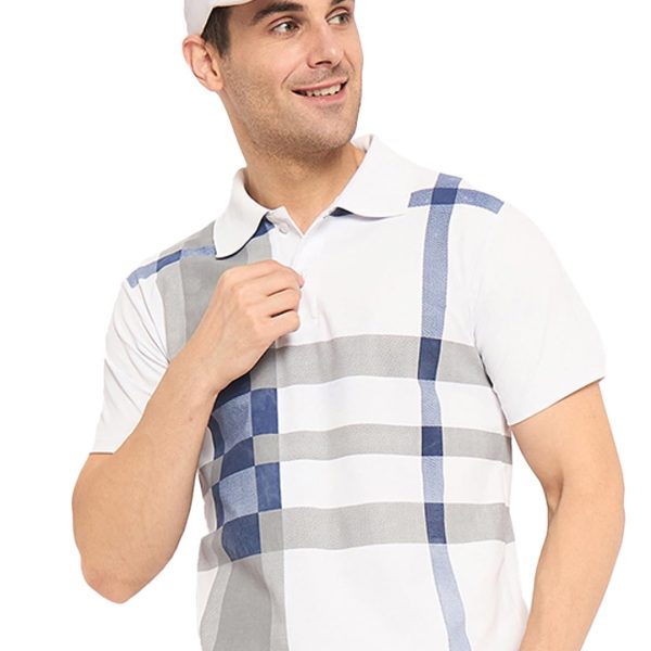KASMA Men's Cotton Blend Polo Tshirt Has a Short Sleeve & Straight Hem-SNGKS-CHK8WHT