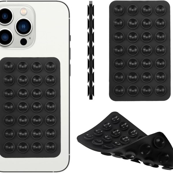 Printme Double-Sided, 2 Pack Suction Cup Phone Case Mount, Anti Slip Silicon Sticky Phone Stand for iPhone and Android, Hands-Free Strong Grip Holder for Selfies and Videos (Multi - Coloured)