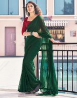 SIRIL Women's Dyed Jacquard Embroidery Work Georgette Saree with Unstitched Blouse - Image 2