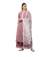 Stylum Women's Floral Printed Rayon Straight Kurta Palazzo Dupatta Set